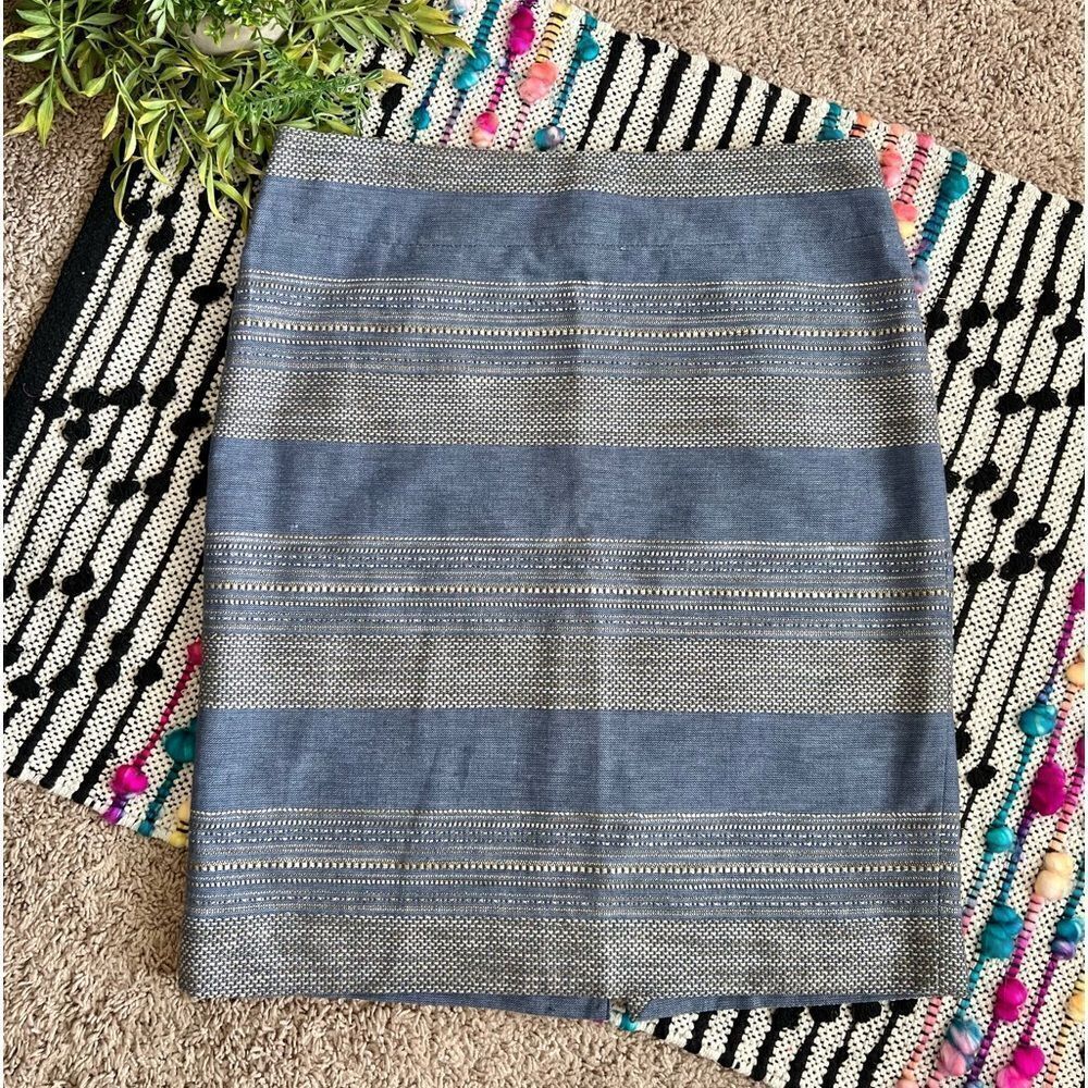 The Limited Blue Tan Grey Metallic Thread Stripe Lined Pencil Skirt Sz 8